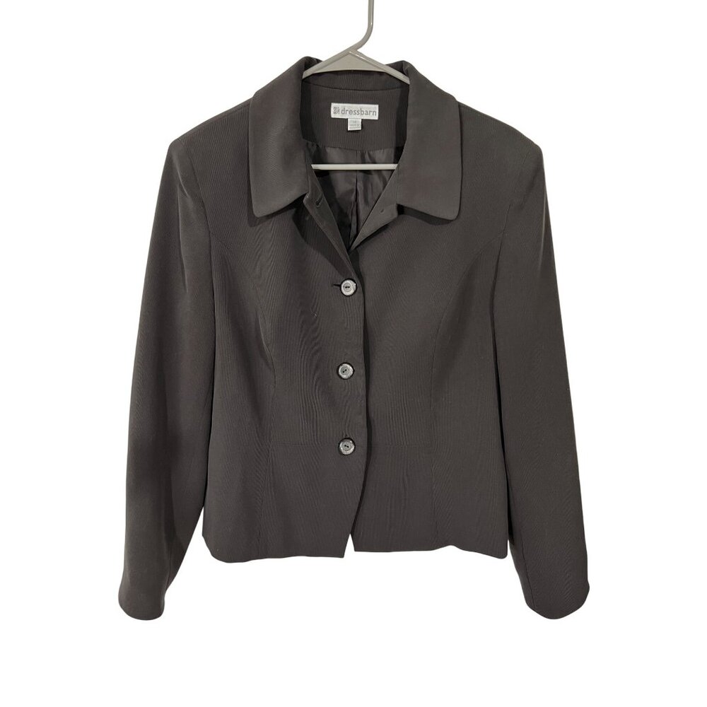 Dressbarn Womens Size 14 Brown Button-Up Blazer Jacket With Collar Lightweight 1